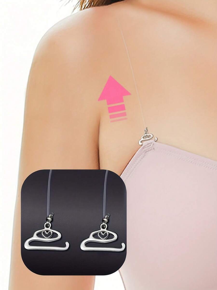 8条透明细款防滑隐形肩带，配优雅心形扣 - 无缝防滑吊带，适用于女士露背连衣裙、无肩带上衣和吊带裙 - 透明精致日常及特殊场合配饰 - 彩色 - 查看 1