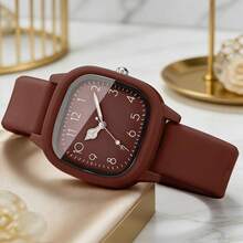 3pcs Fashionable, Simple And Versatile Women's Quartz Watch, Round Dial, Casual And Versatile, Paired With Diamond Studded Heart-Shaped Jewelry Bracelet Set, Suitable For Holidays And Daily Wear - Brown - View 3