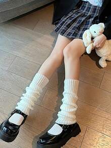 2 Pairs Of Black And White Oversized Women's Knee-High Polyester Knitted Fabric, Solid Color, Comfortable And Elastic, Hand Wash , Suitable For Cycling, Casual Wear And Festival Wear, Y2k, Cozy - 彩色 - 查看 4