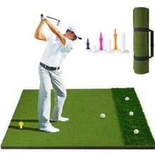 GCCSJ Golf Putting Mat,Practice Mat,Real Feel Golf Hitting Mat (5x4ft), Large Double Turf, Golf Indoor And Outdoor Practice Mat With Sight Line And Approach Angle Aid, For Swing, Chipping, PuttingAll Weather Training Aid For Men & Women - 綠色 - 查看 2