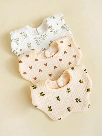 5/3件装随机纯色棉纱布婴儿围兜，婴幼儿喂食拍嗝巾，新生儿防吐口水围兜