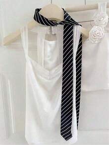 1 chiếc khăn quàng cổ chấm bi, khăn dài hẹp họa tiết chấm bi và da báo thời trang, thích hợp cho mùa hè, mùa thu, đi học, Halloween. - màu đen - Xem 3