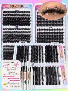 450 piezas de racimos de pestañas postizas, aptas para injerto de pestañas DIY, pestañas postizas de tira de estilo mixto en una caja, reutilizables y ligeras, fáciles de usar, aptas para uso diario, fiestas y todas las ocasiones, Día de San Patricio, Pascua, primavera, verano - Multicolor - Ver 3