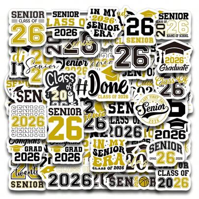 50pcs/4sheets Senior 2026 Graduation Season Stickers, Class Of 2026 Graduation Theme Stickers For Scrapbooking, Laptops, Dairy, Water Bottle & Gift Decorations, Graduation Gifts