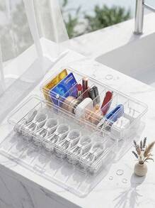 1pc Desktop Cable Management Organizer Box, Compartmentalized Charging Cable, Earphone, Makeup, Stationery, Phone, Toy Storage Box, Detachable Lipstick & Jewelry Box - White - View 2