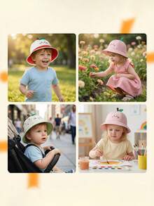 1-3 Years Old Kids Cartoon Bucket Hat, Cute Fruit Design Sun Protection - 1PC - View 4