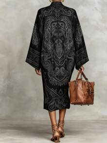 Women's Comfortable Floral Print Mandarin Collar Wide Sleeve Spring/Autumn Dress Elegant - Multicolor - View 2