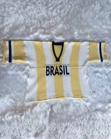 Women's Striped T-Shirt Brazil World Cup Ribbed Modal Knit V-Neck Short Sleeve Summer - Baby Yellow/White - View 2