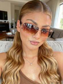 Kiểu dáng bao bì: Gọng kính lớn, kiểu dáng bao quanh, kính thời trang tương lai Y2K. - Màu xám chuyển màu - Xem 9