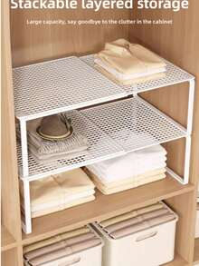 2pcs/1pc Multi-Functional Expandable Wardrobe Storage Rack - Sturdy Metal Closet Organizer Rack, Height Adjustable, Ideal For Home, Office, Retail, Kitchen, Bedroom, Desk, Shoe Rack, Bookshelf, Wardrobe Shelf, Clothes Organization And Storage, Home & Office Decor, Durable Structure, Easy To Install, Helps Organize Home And Office - Multicolor - View 9