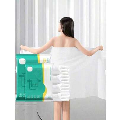 Bộ 5 khăn giấy cao cấp dùng một lần, dày dặn, trọng lượng 70gsm, chất liệu vải không dệt mềm mại, đóng gói riêng lẻ, kích thước 70x140cm, thích hợp cho du lịch, phòng tập thể dục và sử dụng ngoài trời.