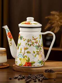 1pc Enamel Coffee Pot, Kettle, Teapot, Milk Tea Pot, Cold Water Pot, Restaurant Outdoor Home Kitchen Supplies, Tea & Coffee Set Accessories, Compatible With Gas & Electric Stove - Multi-colored Water Bottle - View 16