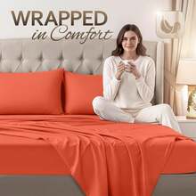 Beddora Queen Size Bed Sheet Set In Orange – 4 Piece Microfiber Sheets, Ultra-Soft, Deep Pocket, Wrinkle-Resistant, Easy Care, Adult - Màu Cam cháy - Xem 2