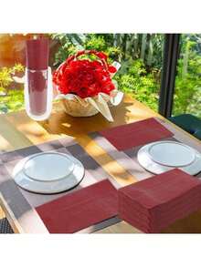 20pcs/Set, 40pcs/Set, 60pcs/Set Burgundy Oblong Thickened Soft Party Napkins, 2-Ply Soft Paper Towels, Unfolded Size 40cm*33cm, Suitable For: Wedding, Tea Party, Birthday Party Decoration Napkins, Party Decorations, Party Supplies, Holiday Decorations, Holiday Supplies - How Many - View 7