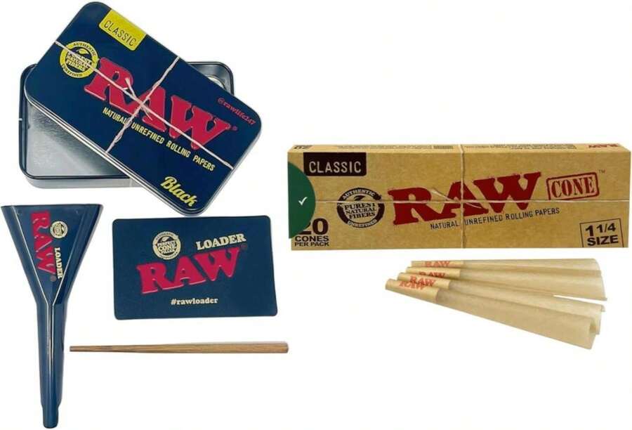 RAW Cones 1 1_4 Size 20 Pack &Amp; Universal Cone Loader Bundle - White - View 1