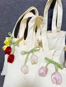 1/5/10 Pcs Set Of Reusable Canvas Tote Bags With Removable 3D Floral Decor, 4 Sizes Available, Gift Bags For Weddings, Bridal Showers, Baby Christenings, Holidays, Birthdays, Parties, Spring Events, SPA Parties, Candy Distribution, Guest Gifts, Employee Appreciation, Daily Shopping And Travel, Practical Gifts For Sisters, Friends, Mothers, Teachers, Classmates - View 10