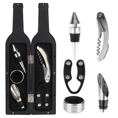 5pcs/Set Bottle Opener Set, Includes Dropper Ring, Foil Cutter, Wine Stopper And Stainless Steel Wine Accessories