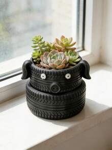 1 pièce Pot de fleurs en forme de pneu avec trou de drainage, pot de fleurs en forme d'animal de dessin animé, pot de plante d'intérieur, pot de fleurs de décoration de maison, pot de fleurs mignon pour femmes, pot de plante grasse, vase en forme de visage, vase de décoration de chambre - Multicolore1 - Voir 6