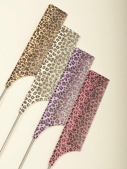 مشط ذيل الفهد بطبعة الفهد، مضاد للكهرباء الساكنة، مصنوع من مواد بلاستيكية متينة، خالي من الروائح، وسهل التنظيف، مناسب للشعر المجعد والمموج والشعر العادي