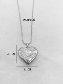 1件复古不锈钢花树条纹心形吊坠，男女通用日常佩戴，情侣款 - 銀色 - 查看 17