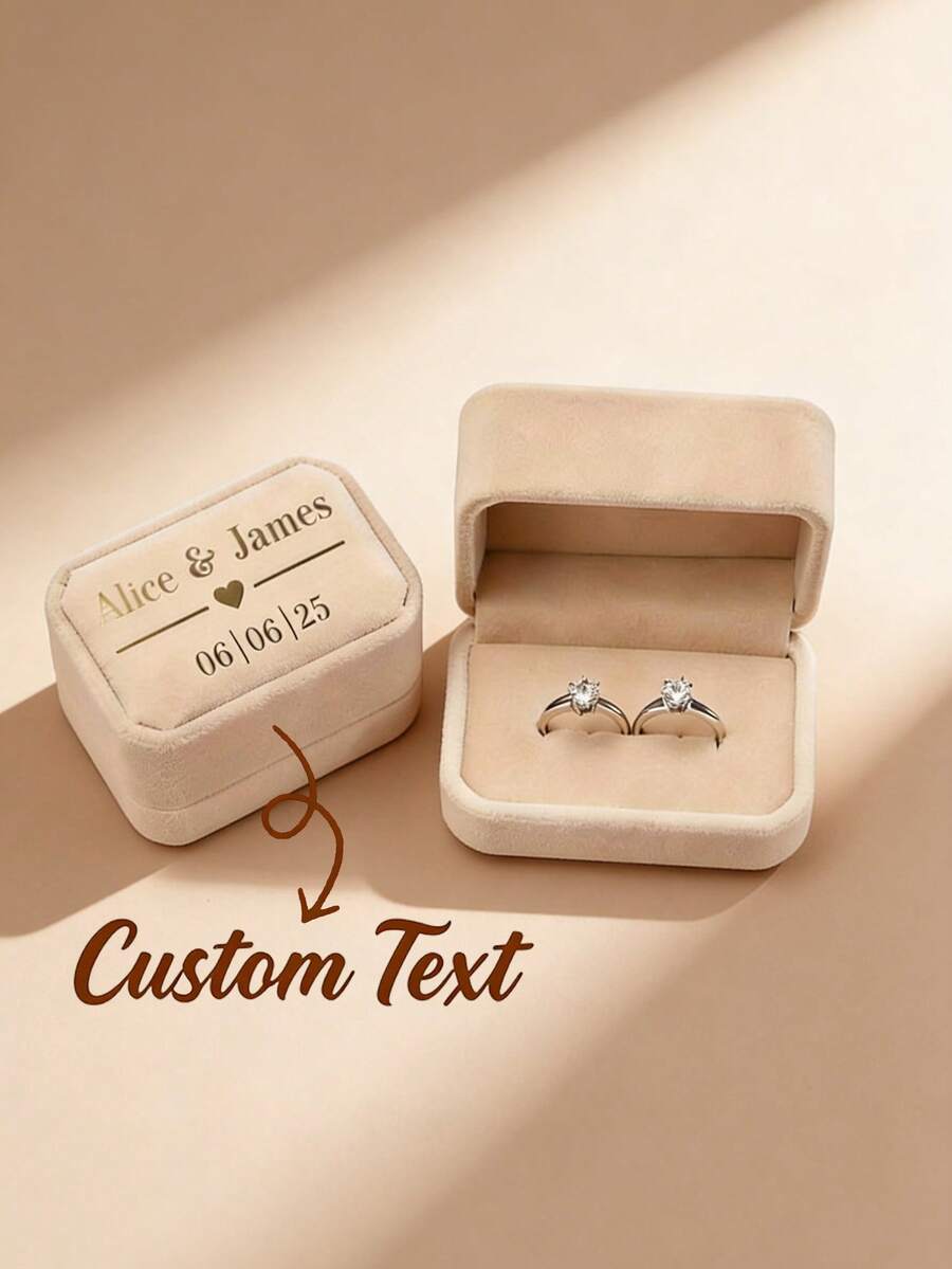 Customizable Velvet Jewelry Box (Featuring Names, Dates, Or Text) With Storage Functionality; Ideal As A Gift For Weddings, Birthdays, And Parties. - Multicolor - View 1