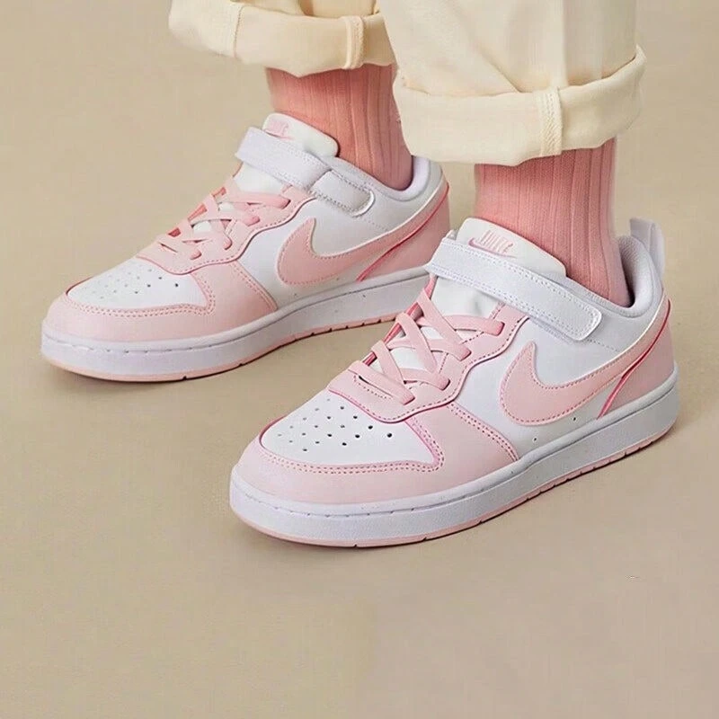 Nike 童鞋女孩休閒板鞋COURT BOROUGH魔鬼氈兒童運動鞋 DV5457-105 - 白/泡沫粉 - 查看 1