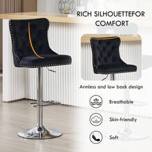 Velvet Bar Stools Set Of 2, Height Adjustable Breakfast Bar Stool, Counter Modern High Chair With Lion Knocker, Suitable For Bars Kitchens And Breakfast Counters, Black - Black - View 3