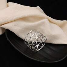 6-10pcs Elegant Minimalist Metal Triangle Pattern Napkin Rings, Suitable For Wedding Table Setting, Holiday Party, Guest Reception Dining Table Decor - Silver - View 5