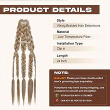 Viking Hair Extensions For Men, 24" Handcrafted Clip In Braided Ponytail Hairpiece For Halloween Viking Costume Renaissance Warrior Accessories - Multicolor - View 4