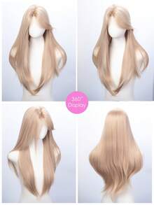 30-Inch Long Synthetic Wig Featuring A Natural Straight Style A Stunning Apricot. It Is Crafted From Heat-Resistant Fiber To Ensure Durability. This False Hairpiece Is Perfect For Daily Use, Offering A Natural And Realistic Appearance That Mimics - Apricot - View 8