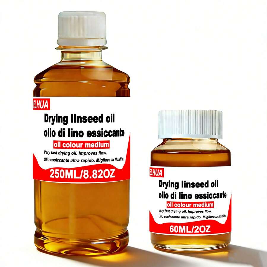 ELHUA Linseed Oil Drying Agent, Handmade Quick-Drying Medium To Accelerate Oil Paint Drying And Improve Luster. Quick-Drying Linseed Oil Paint Medium Improves Fluidity. Premium Refined Oil Painting Professional Medium, Dilutes Oil Colors, Enhances Fluidity, Transparency And Luster - 60ml/250ml/500ml