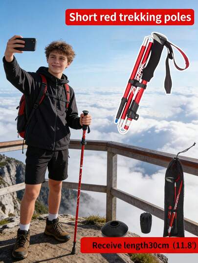 Collapsible Trekking Poles Made Of 7075 Aluminum Alloy, Adjustable Height, Lightweight, Non-Slip, Portable Hiking Sticks Suitable For Climbing And Trail Running, Unisex