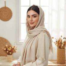 1pc New Simple Fashion Classic Versatile Soft Skin-Friendly Sunscreen Shawl, Suitable For Daily Wear, ATassel Rectangular Women Scarf, Hijab, - 黑色 - 查看 3