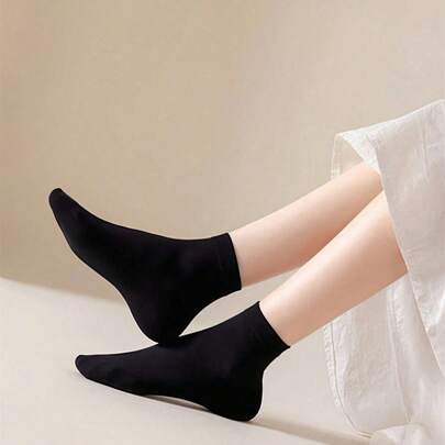 5/10 Đôi tất dài đến bắp chân màu đen trơn, thoải mái, phù hợp cho cả nam và nữ, thích hợp mặc hàng ngày, ngoài trời, dạo phố, thể thao, đi giày lười, giày thể thao, mọi mùa.