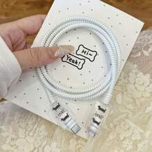 全新TPU充电器和数据线保护套套装，狗狗波点图案，耐用18/20W充电线保护套，防断裂数据线整理器，适用于 16/15/13/14充电器 - 彩色 - 查看 7