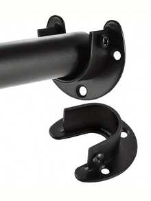 4个不锈钢U型衣柜挂杆支架，25毫米，黑色，适用于衣柜杆插槽、衣柜轨道末端支架、窗帘杆支架 - 黑色 - 查看 2