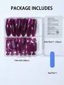 48片（2种款式混合）Y2K美学蓝色猫眼水晶美甲贴纸，紫色杏仁猫眼亚克力假指甲，包含2片果冻凝胶和1个指甲锉，紫色猫眼美甲，适合夏季佩戴，女性和女孩日常使用，也适合锐舞派对。 - 紫色 - 查看 4