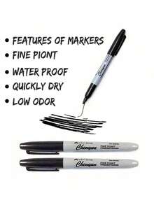 12 Fine Tipped Permanent Waterproof Black Markers, Perfect For School Supplies, Offices, And Gift Packaging | Fashionable Design, Measurement Analysis, Marking And Recording, Suitable For Painting And Poster Making, Student Gifts, And Back To School - Marker - View 5