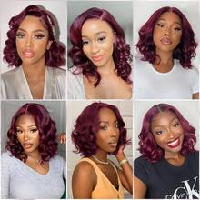 Uveous 99J Burgundy Bob 13x4 HD Transparent Lace Front Wigs Human Hair Wig Human Hair Pre Plucked Hairline Lace Frontal Short Body Wave Bob Wigs For Women Human Hair - S99J - 查看 6