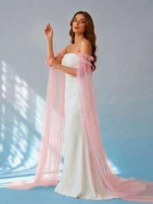 1 đôi khăn choàng dài màu hồng nhạt, phụ kiện váy cưới, váy dạ hội, tay áo có thể tháo rời. - Nhiều màu - Xem 7