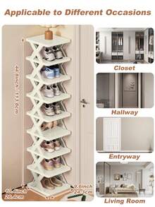 9/6 Tier Vertical Shoe Stand Space Saving Narrow Shoe Rack, Small Shoe Shelf, DIY Free Standing Shoes Storage Organizer For Entryway, Closet, Hallway, Easy Assembly And Stable In Structure, White Shoe Rack, Plastic Material, Consumables White Shoe Rack Birthday Gift - trắng - Xem 10