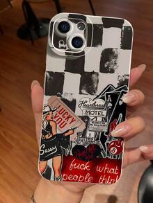 Grid Stripes Cowgirl Cherry Poker Pattern Liquid Silicone Mobile Phone Case Full-Body Protection Shockproof Anti-Fall TPU Soft Rubber Case Compatible With IPhone 13/11/17/17pro/16/14/15/15pro/15 Plus/15 Promax/7plus/8plus/X/Xs Max/Xr/11pro/12pro/13pro/14pro/12mini/13mini - Multicolor - View 3