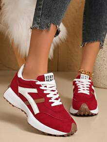 Giày thể thao chạy bộ nhẹ dành cho nữ - Buộc dây, đế bằng đa năng, chất liệu vải thoáng khí và giả da. - Đỏ - Xem 4