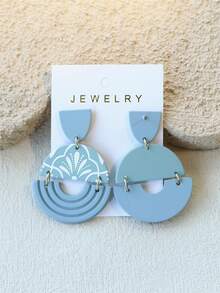 1 Pair Women's Wheat Flower & Leaf Print Light Blue-Gray Ceramic Texture Hollow Design Acrylic Earrings - Multicolor - View 8