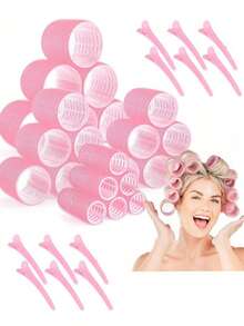 36件套自粘式卷发器套装，包含24个卷发器和12个夹子，沙龙级卷发器，适合DIY发型设计，无需加热，美发造型套装 - 彩色 - 查看 1