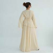 1Pcs Women's New Pure And Alluring High-End Round Neck Slim Fit Long Sleeve Dress - 淡黃色 - 查看 3