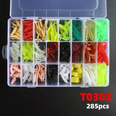 285pcs/190pcs Soft Bait Box - Mixed Set Of Mealworms, Red Worms And Bloodworms