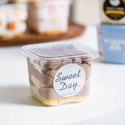 Hộp bánh vuông 20/50 chiếc có nắp - Thích hợp đựng mousse, sữa đậu nành và các món tráng miệng nhiều lớp - Chất liệu PET, thích hợp sử dụng trong nhà bếp và nhà hàng, bánh Castella, trái cây, dùng để nướng (Không kèm nhãn dán)