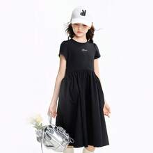 Annil [Đầm ôm eo] Đầm công chúa dáng chữ A phối vải cotton co giãn mềm mại, thân thiện với da, thoáng mát, dành cho bé gái, kiểu dáng ngọt ngào, dài. - màu đen - Xem 6