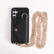 1 Piece Elegant PU Lychee Grain Leather Flip Wallet Case With Card Slots, Crossbody Strap, Ring Holder And Mirror, Compatible With S26, S25, S24, S23, S22, S21, S20 FE, Note 20 Ultra, A17, A16, A15, A07, A52, A53, A54, A25 5G, International Version, Not The Domestic Version - 黑色 - 查看 8